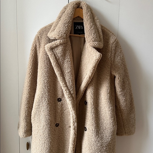 Zara Cream Teddy Coat - Picture 3 of 8